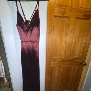 Windsor Floor Length Burgundy Satin Dress - LARGE